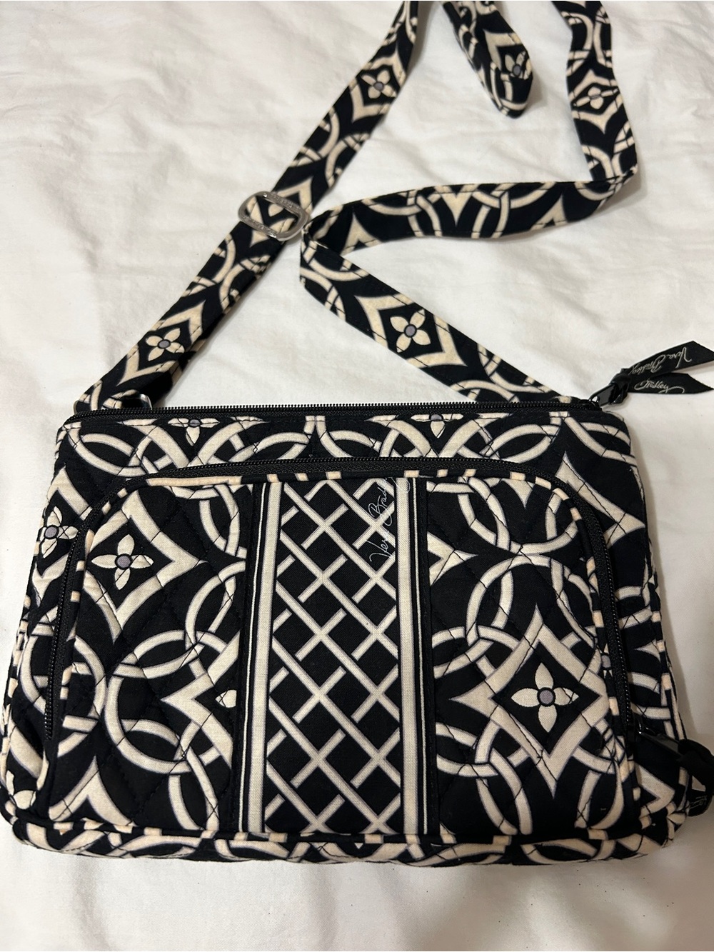 Vera Bradley Quilted Hipster Crossbody Bag – Black & White Geometric